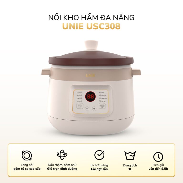 [Hàng chính hãng] Nồi nấu chậm Unie USC308 - kho hầm đa năng - 3 Lít - Lòng gốm tử sa cao cấp - Giữ trọn hương vị món ăn