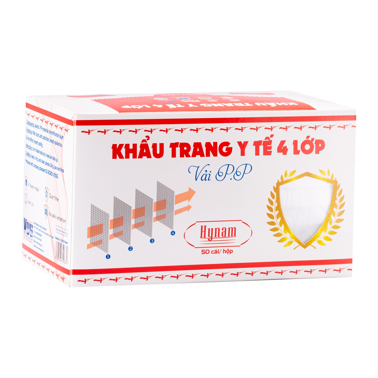 Khẩu trang y tế 4 lớp Hynam màu trắng hộp 50 cái - Kháng khuẩn, chống bụi, chống tia UV