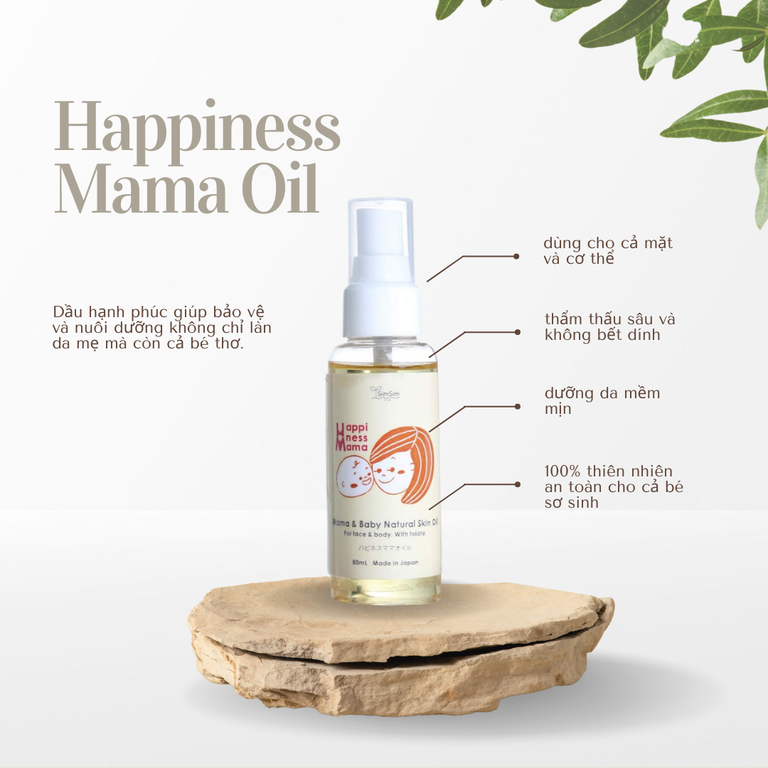 Dầu Dưỡng Da Nhật Bản Cho Mẹ Và Bé Happiness Mama Oil, Chiết Xuất Từ Thiên Nhiên, Dưỡng Ẩm Mềm Mại, Làm Giảm Rạn Da