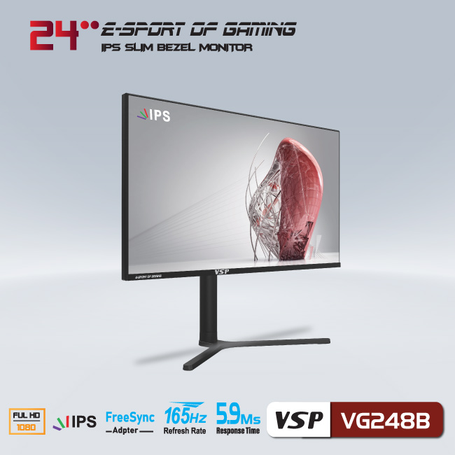 Màn hình vi tính VSP VG248B 24inch Gaming (23.8&quot; IPS Full HD, 144Hz HDMI / 165Hz DisplayPort) - Hàng chính hãng TECH VISION phân phối