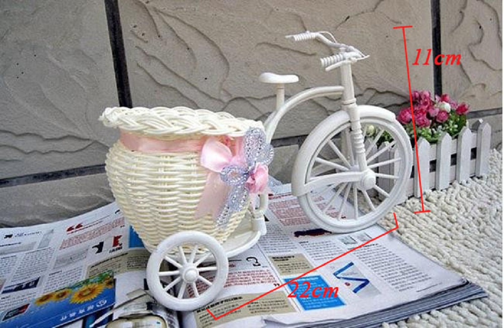 Giỏ hoa xe đạp trang trí 22cm bánh xe di chuyển linh động