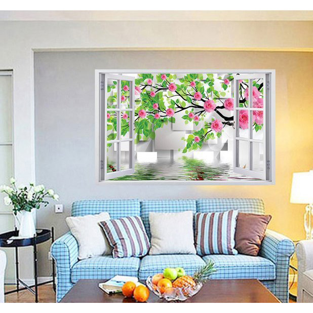 Tranh dán tường cửa sổ tường hoa ép kim sa có sẵn keo CS77