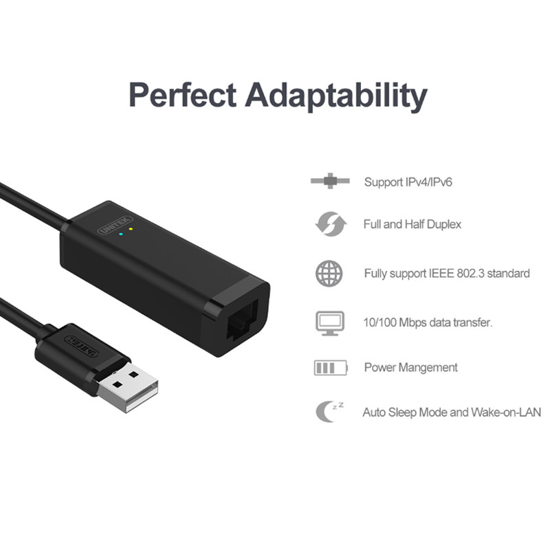 Cáp chuyển đổi USB 2.0 to LAN/RJ45/Ethernet Unitek Y-1468BK - Hàng chính hãng