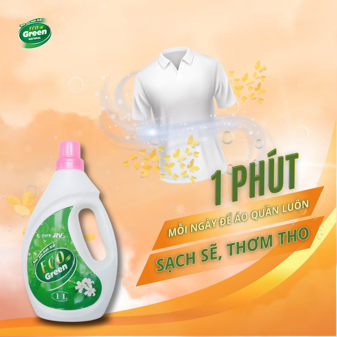 Nước Giặt Xả Sinh Học Thiên Nhiên Eco Green - Giặt Sạch Sâu - Lưu Hương Lâu -  Bảo Vệ Sức Khỏe 1L