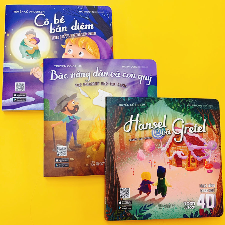 Combo Quà Tặng ”Đốm Lửa Diệu Kỳ” Gồm 3 Cuốn: Hansel Và Gretel - Cô Bé Bán Diêm - Bác Nông Dân Và Con Quỷ (Hoạt Hình Song Ngữ 4D)