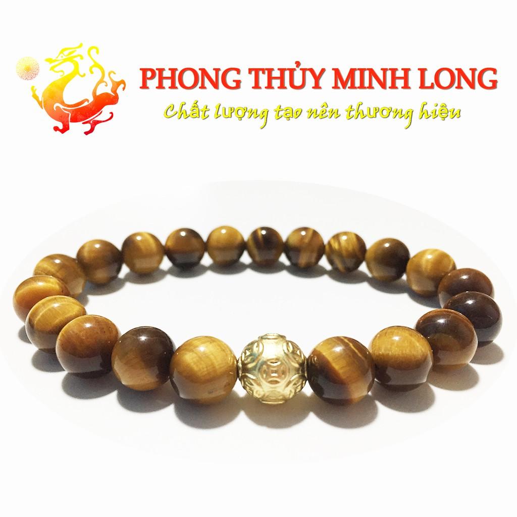 Tên sản phẩm: Vòng tay đá mắt hổ Vàng Nâu 5A mix 1 hạt kim tiền Vàng hợp mệnh Kim và Thổ