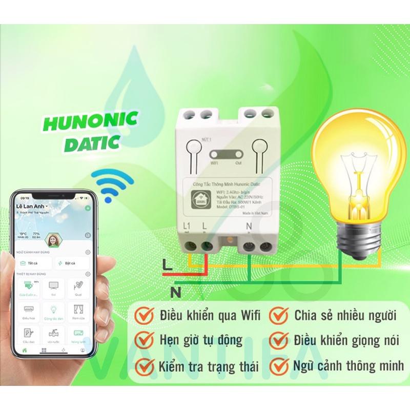 Công Tắc Thông Minh Hunonic Datic - tắt mở từ xa wifi, hẹn giờ tự động