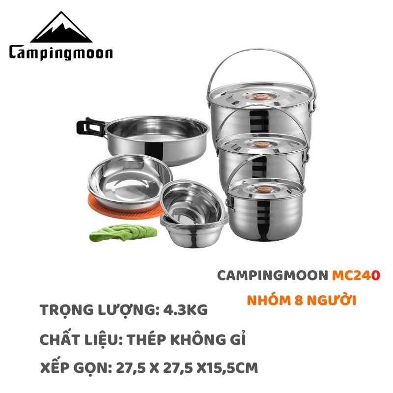 Bộ nồi dã ngoại Inox 8 món Campingmoon MC-240