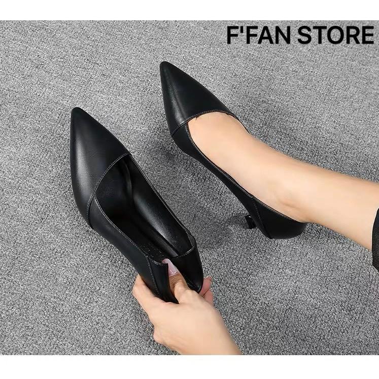 Giày Cao Gót (DA THẬT) Da Mềm Như Bún Công Sở Văn Phòng Nữ Vạt Xiên FFAN STORE