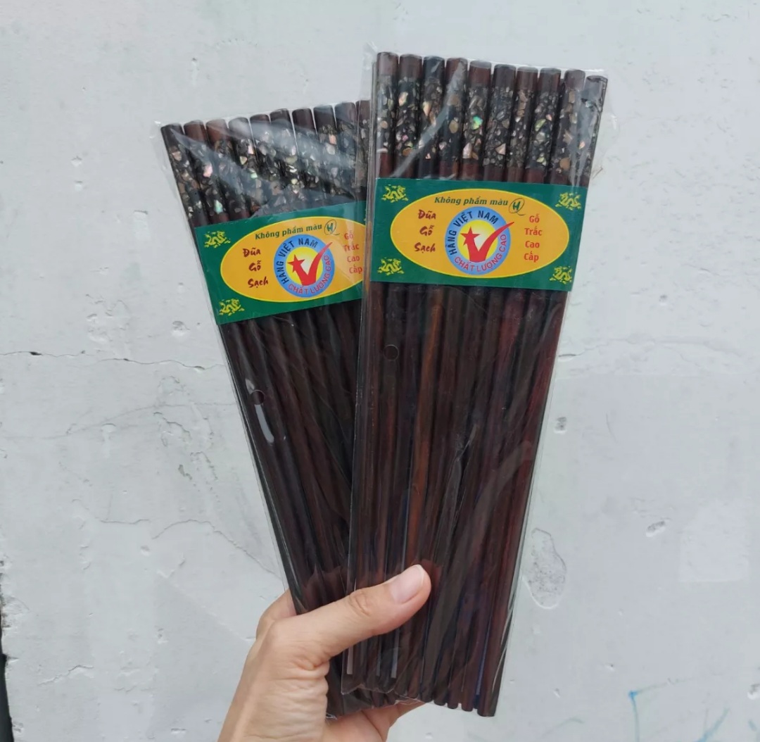 Bộ 10 đôi đũa ăn gỗ trắc cẩn đầu tròn cao cấp