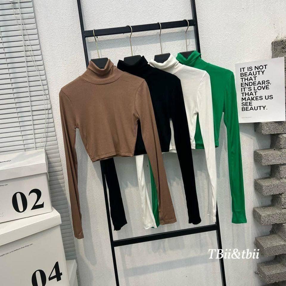 Áo thun nữ cổ lọ chất Borip loại 1 - Ào cổ lọ croptop BORIP Co giãn thấm hút siêu tốt