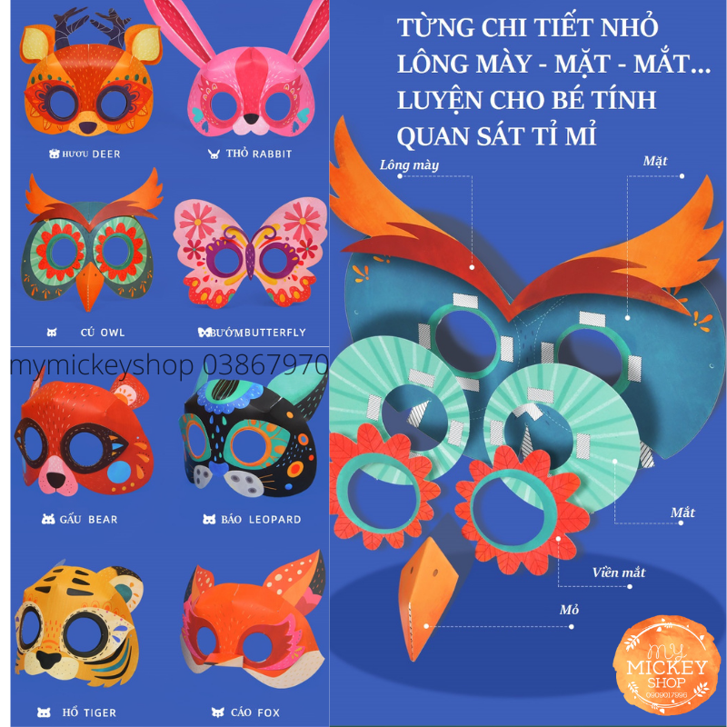 Bộ đồ chơi Mideer thủ công 8 Mặt nạ giấy với hình động vật 3D MIDEER paper maks with 3D animals