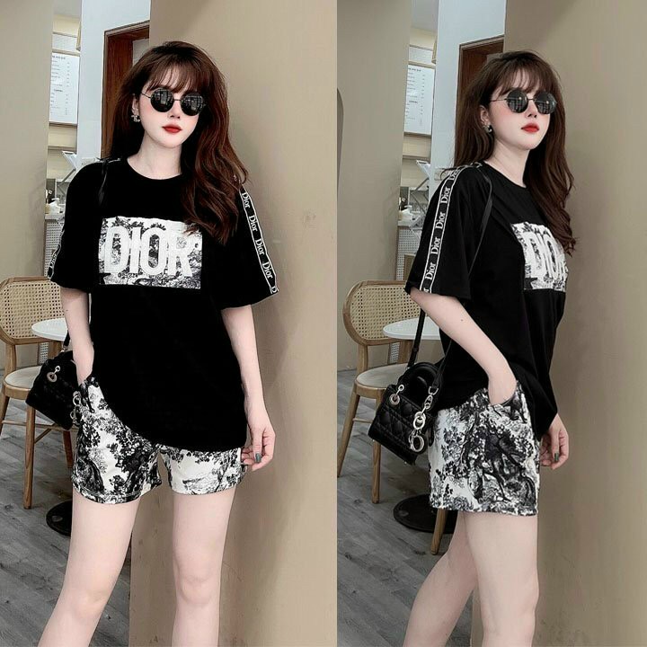 Đồ bộ thun đùi form rộng họa tiết kí tự hiện đại (size 45kg đến 70kg