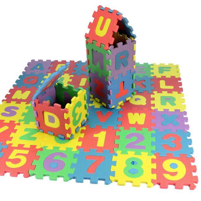 Thảm xốp ghép bảng chữ cái cho bé, thảm xốp EVA in chữ và số cho trẻ xếp hình sáng tạo bộ 36 miếng