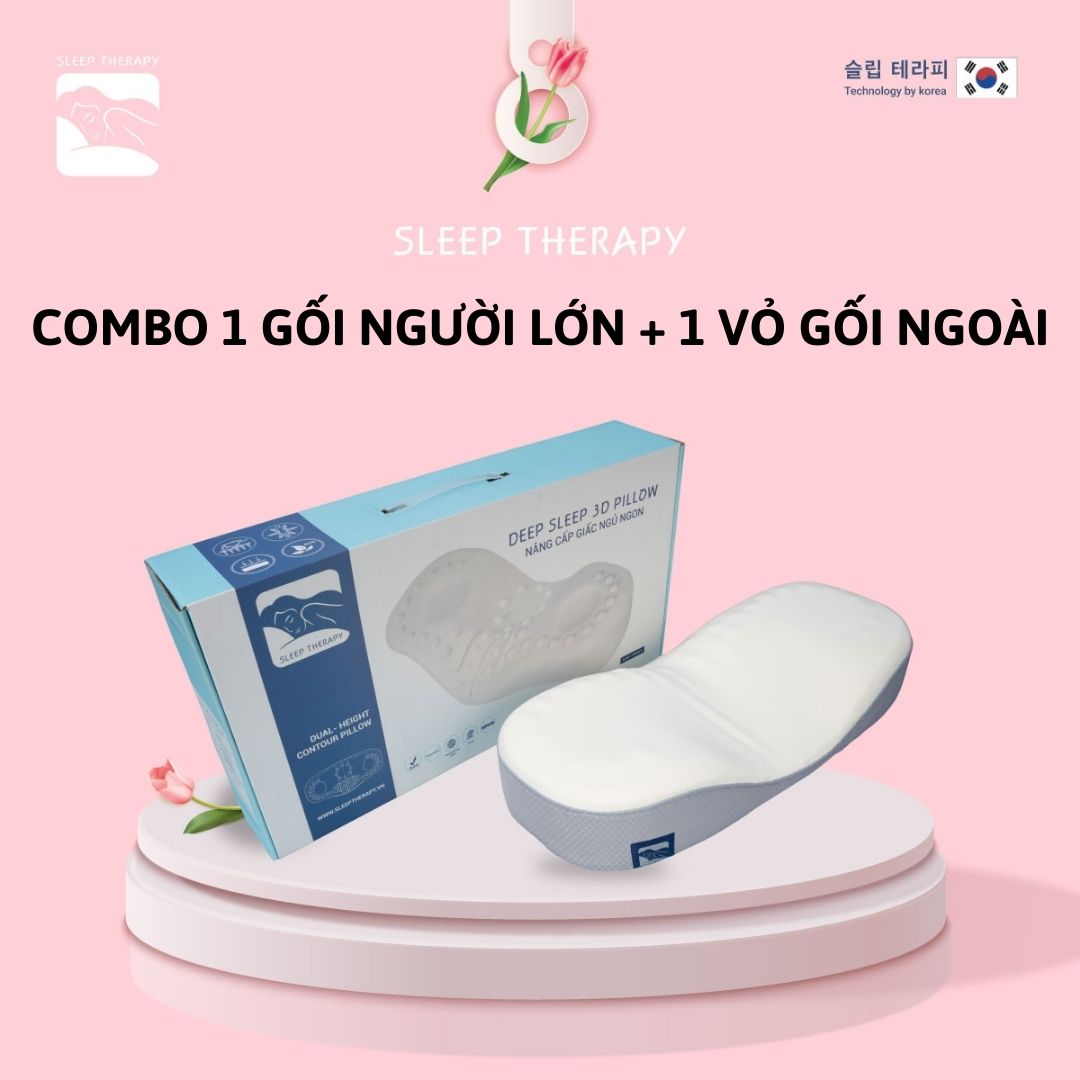 COMBO 1 Gối Sleep Therapy giảm đau vai gáy cho người lớn + 1 vỏ gối ngoài - Màu ngẫu nhiên