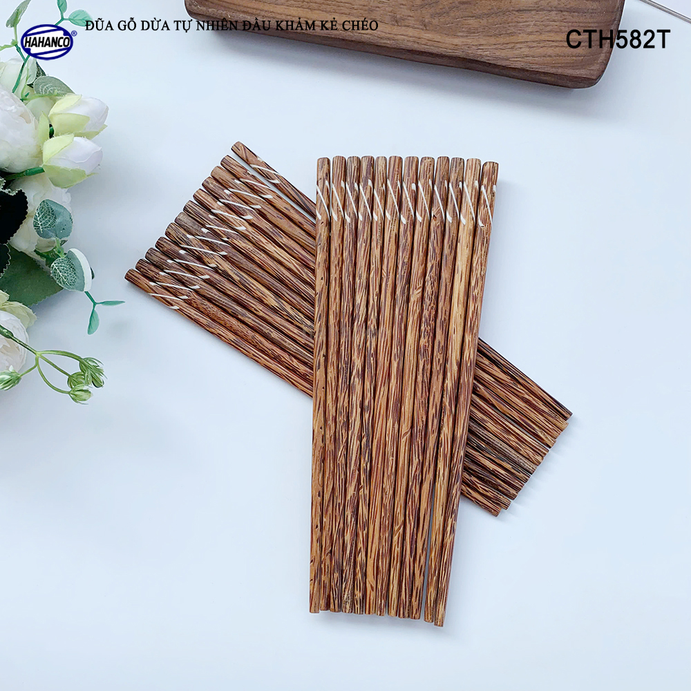 Đũa Gỗ Dừa Đen Khảm Kẻ Chéo HAHANCO An Toàn Đẹp Mắt Dùng Cho Quán Ăn Gia Đình - CTH582T