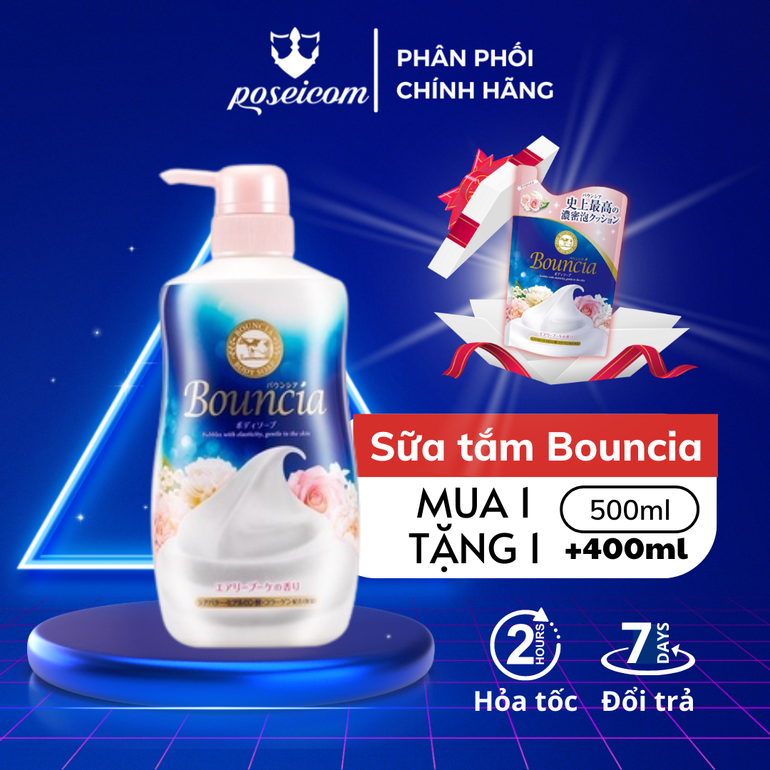 Sữa Tắm Bouncia Body Soap Cow dưỡng ẩm sáng sa chiết xuất từ sữa bò Hương Hoa Hồng siêu tạo bọt 500ml