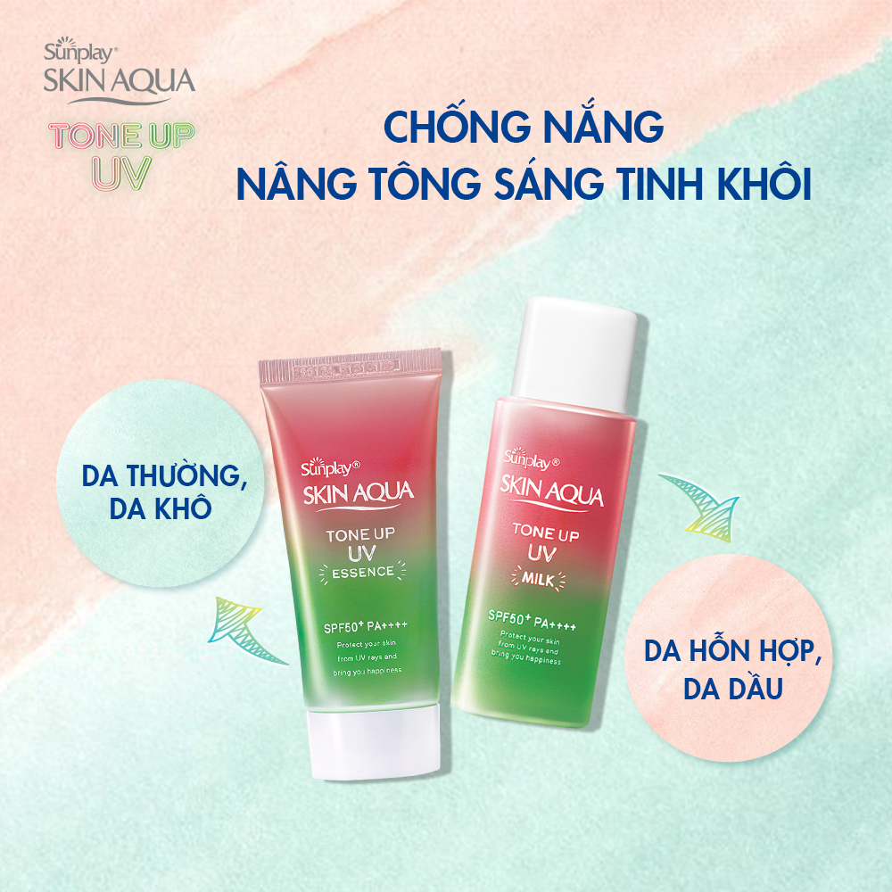 Sữa Chống Nắng Nâng Tông Dành Cho Da Dầu/Hỗn Hợp Sunplay Skin Aqua Tone Up UV Milk Happiness Aura (Rose) (Cho Da Sáng Hồng, Khuyết Điểm Xanh) (50g)