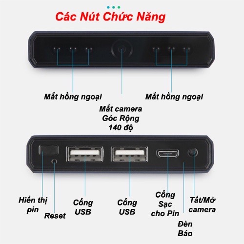 Camera sạc dự phòng H12-1080p wifi hồng ngoại kèm thẻ 32gb