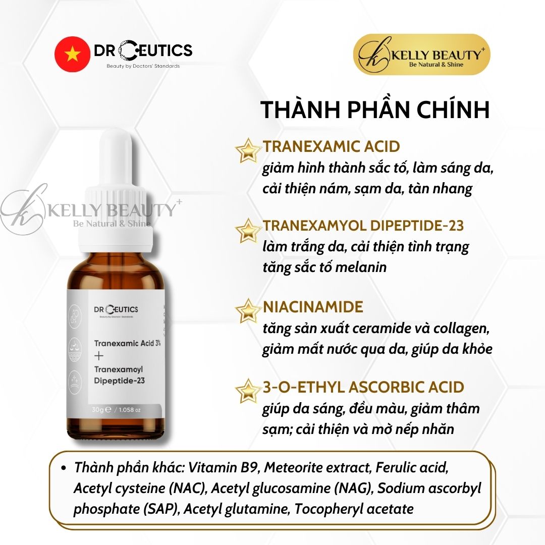 Serum TXA DrCeutics - Giảm Thâm Đỏ, Mờ Nám Sạm, Sáng Da - Tranexamic Acid 3% + Tranexamoyl Dipeptide-23 | Kelly Beauty