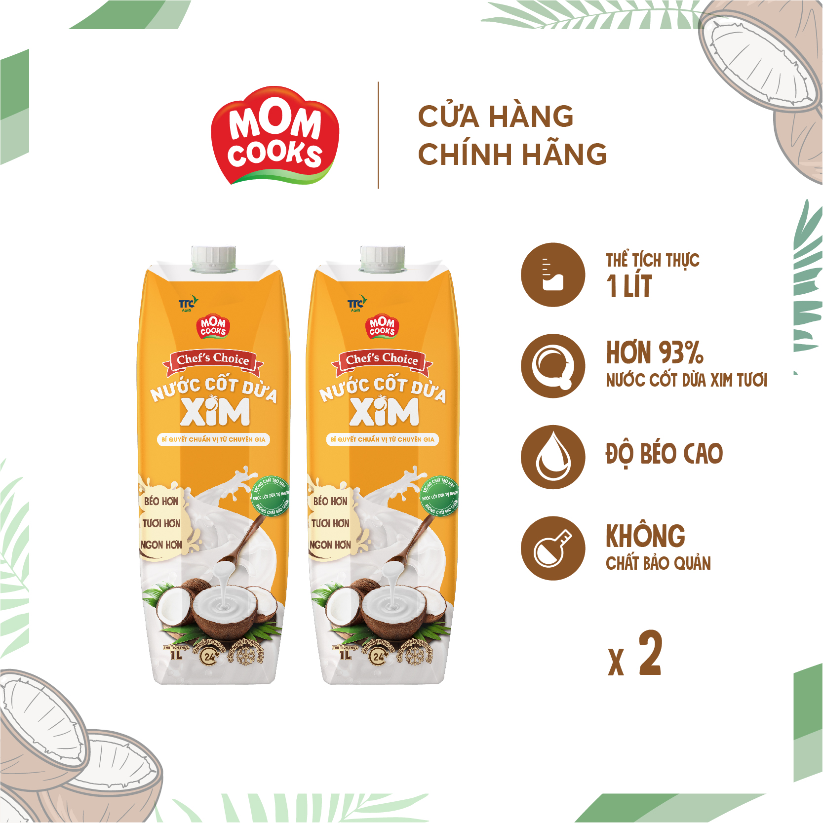 Combo 2 Hộp Nước Cốt Dừa XIM Chef's Choice - Mom Cooks 1000ml/hộp