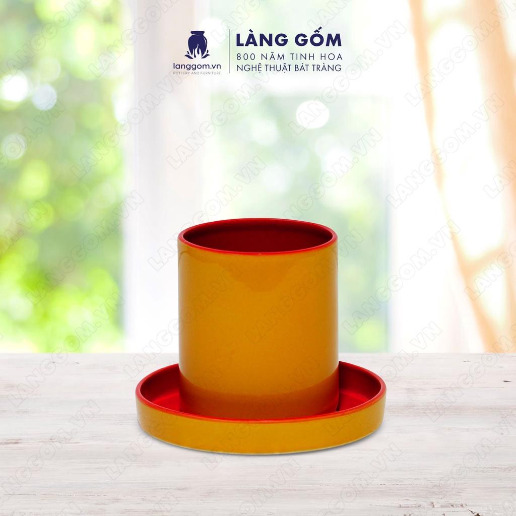 Set Cốc đĩa 2 màu Men mát - Màu Cam - Kích thước: C8.5 x D7.5 cm - Gốm sứ Bát Tràng - langgom.vn