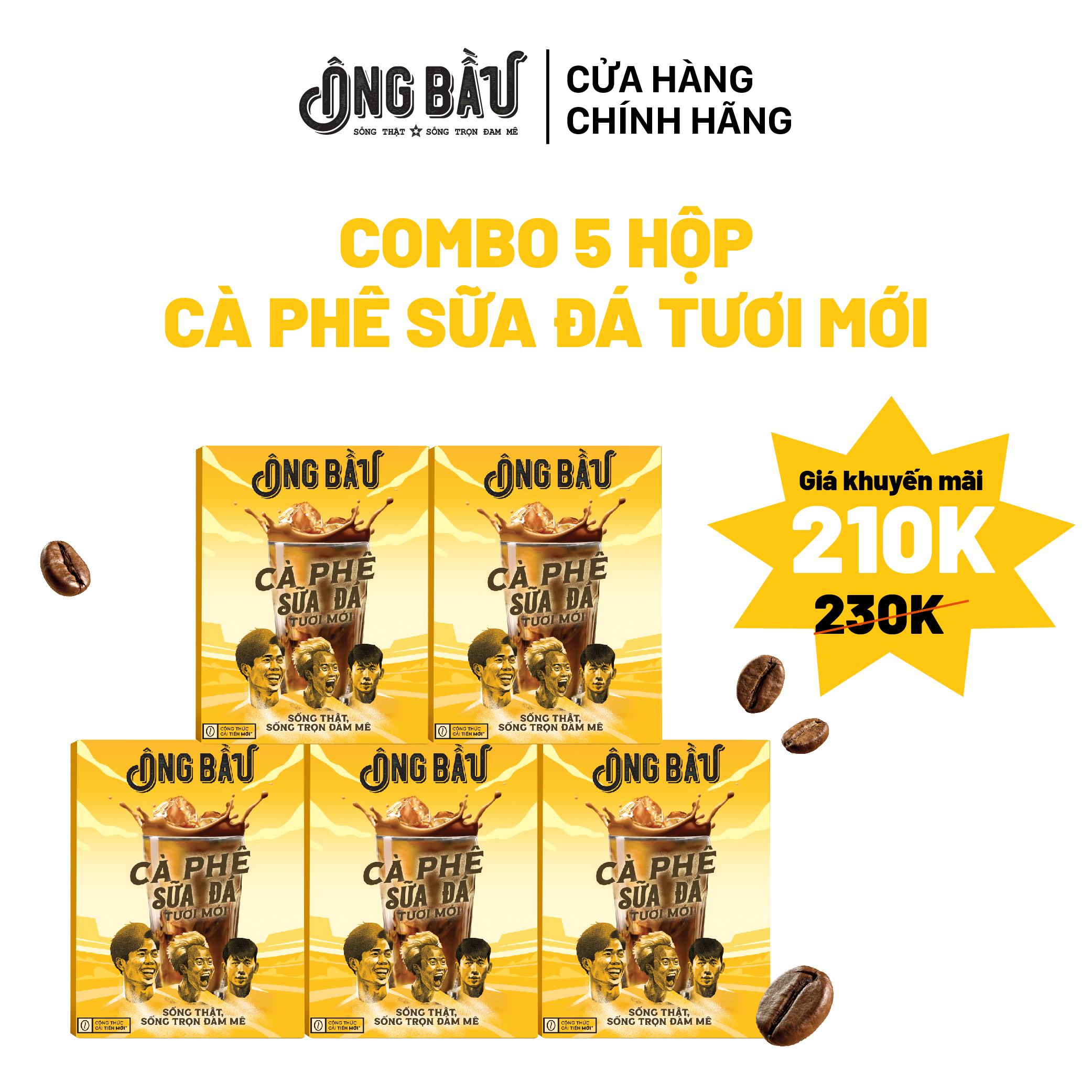 COMBO 5 HỘP CÀ PHÊ SỮA ĐÁ TƯƠI MỚI ÔNG BẦU 