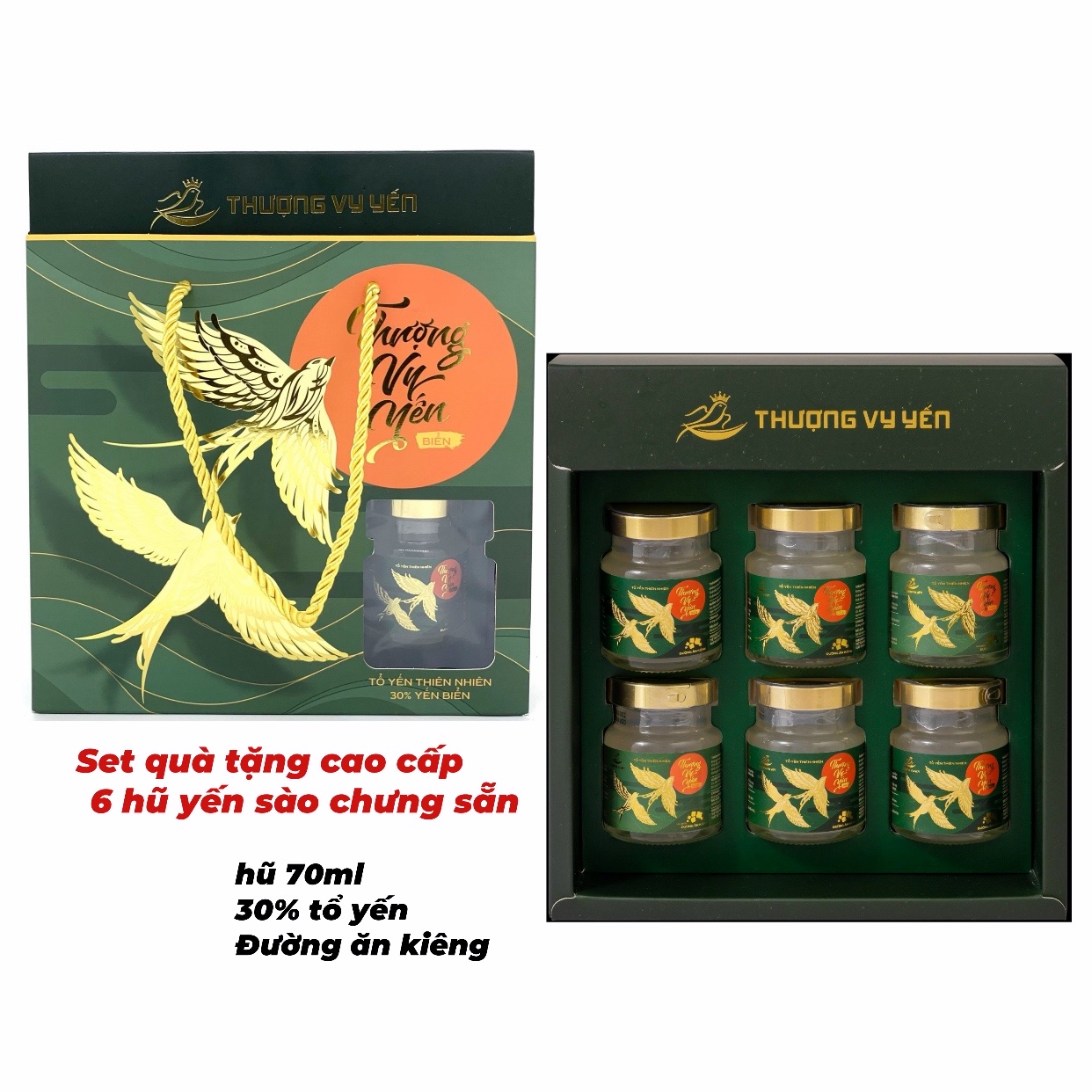 Set quà tặng Yến sào cao cấp Thượng Vy Yến Tổ yến chưng sẵn - Set 6 hũ yến biển chưng sẵn