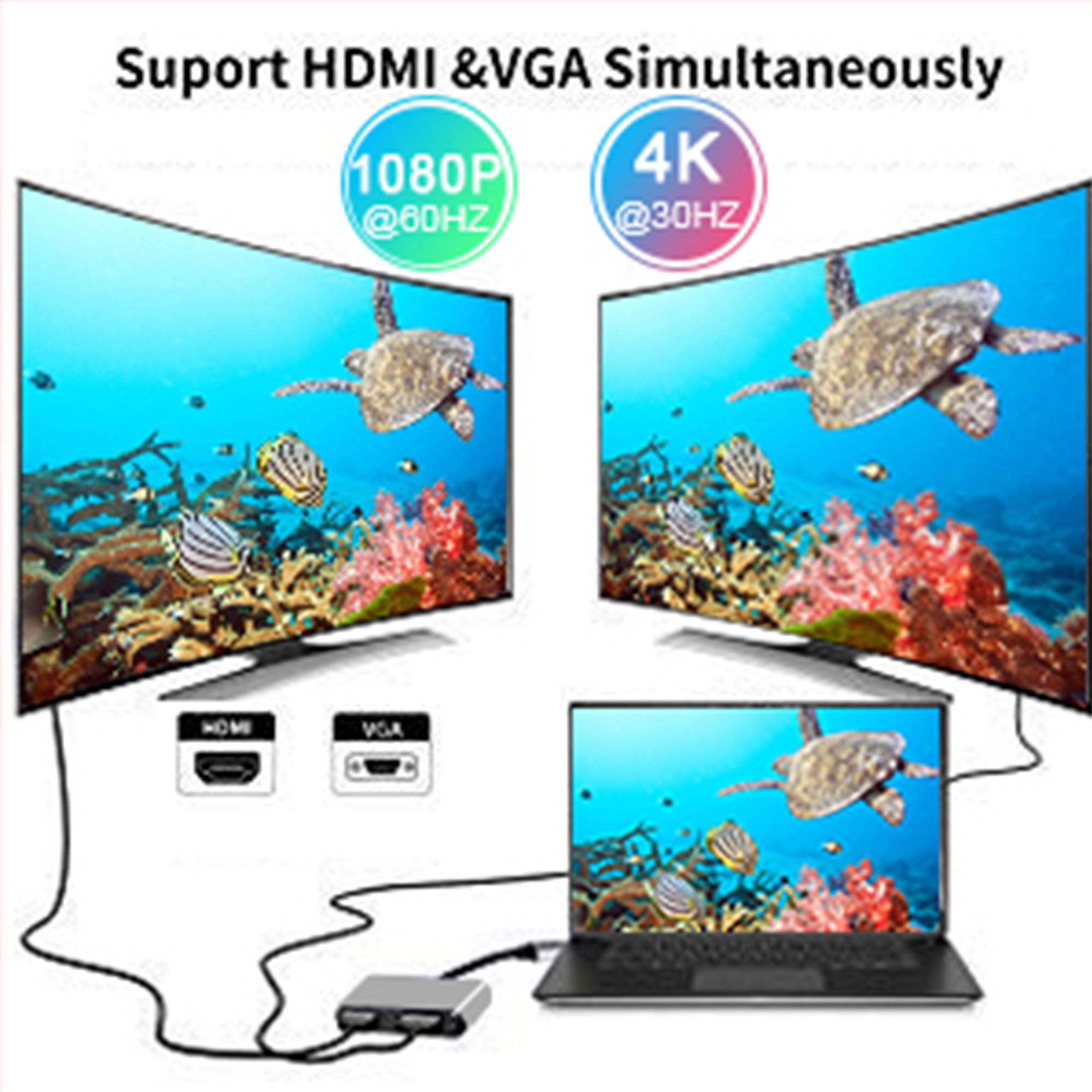 Cáp chuyển đổi Seasy, Type-c ra 4 cổng HDMI/ VGA/ USB và cổng sạc hỗ trợ chế độ Dex - Hàng chính hãng