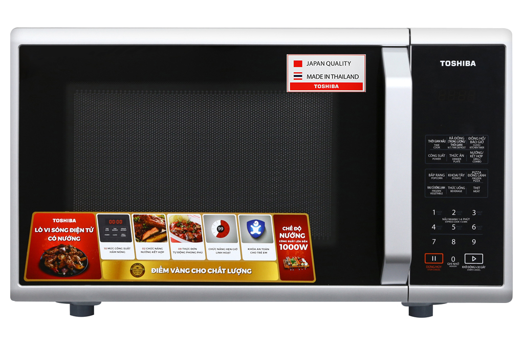 Lò vi sóng Toshiba ER-SGS23VN - Dung tích 23L - Xuất xứ Thái Lan - Có chức năng nướng - Điện tử - Công suất 800W - Hàng chính hãng, bảo hành 12 tháng, chất lượng Nhật Bản
