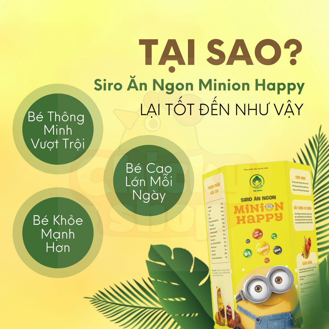 Hình ảnh Siro ăn ngon MINION HAPPY (30 GÓI) hỗ trợ tiêu hóa tốt, giúp trẻ phát triển cân nặng chiều cao