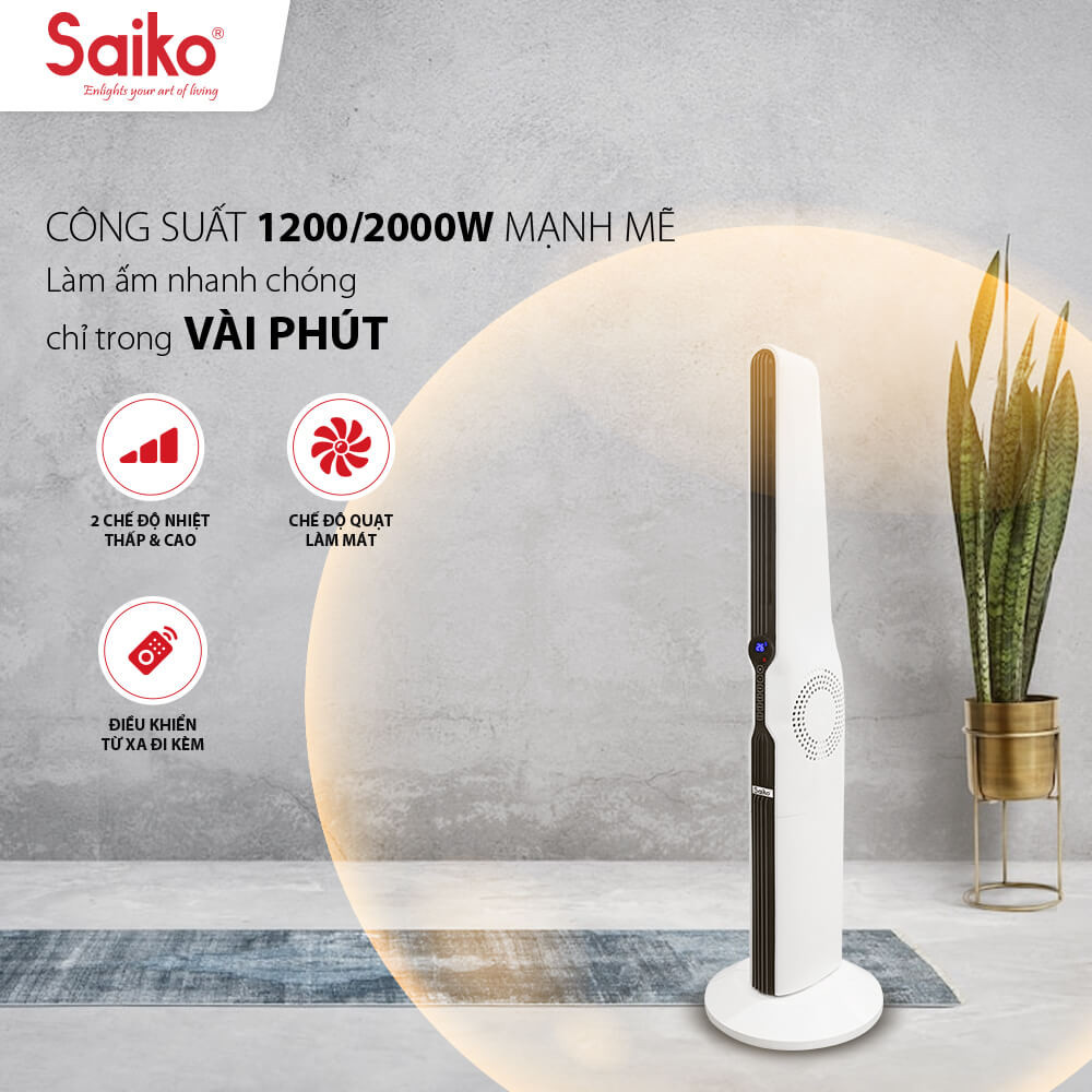 Quạt sưởi gốm Saiko CH-2000R (2000W) Hàng Chính Hãng