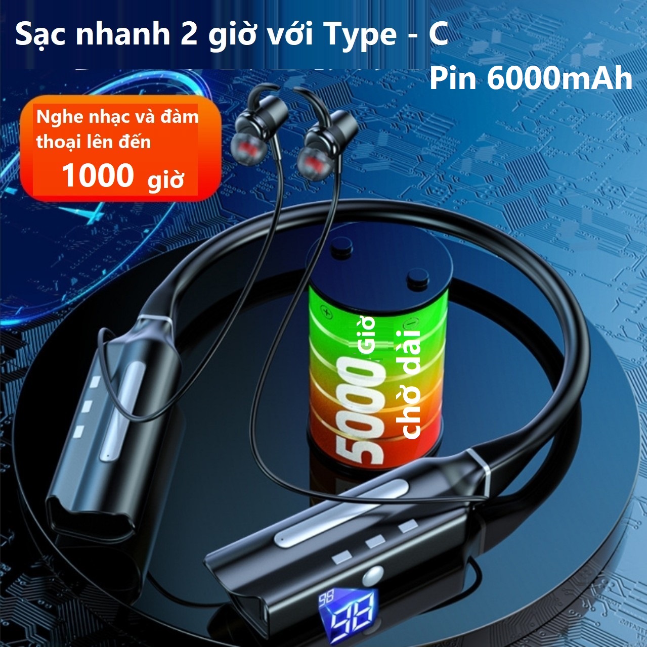 Tai Nghe Bluetooth 5.2 F8 Thể Thao Quàng Cổ Pin Cực Khủng 6000mAh  Sử Dụng  Lên Đến 1000 Giờ , Có Thể Sạc Điện Thoại ,Có Khe Lắp Thẻ Nhớ