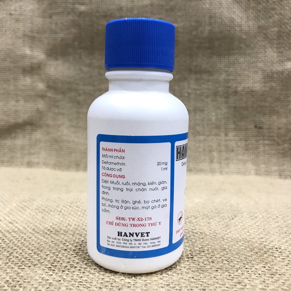 Dung dịch pha nước phun Hantox-200 Chai 100ml Diệt ve, rận, bọ chét, ghẻ, kiến, gián, ruồi, muỗi, mòng, mạt gà Sx tại VN