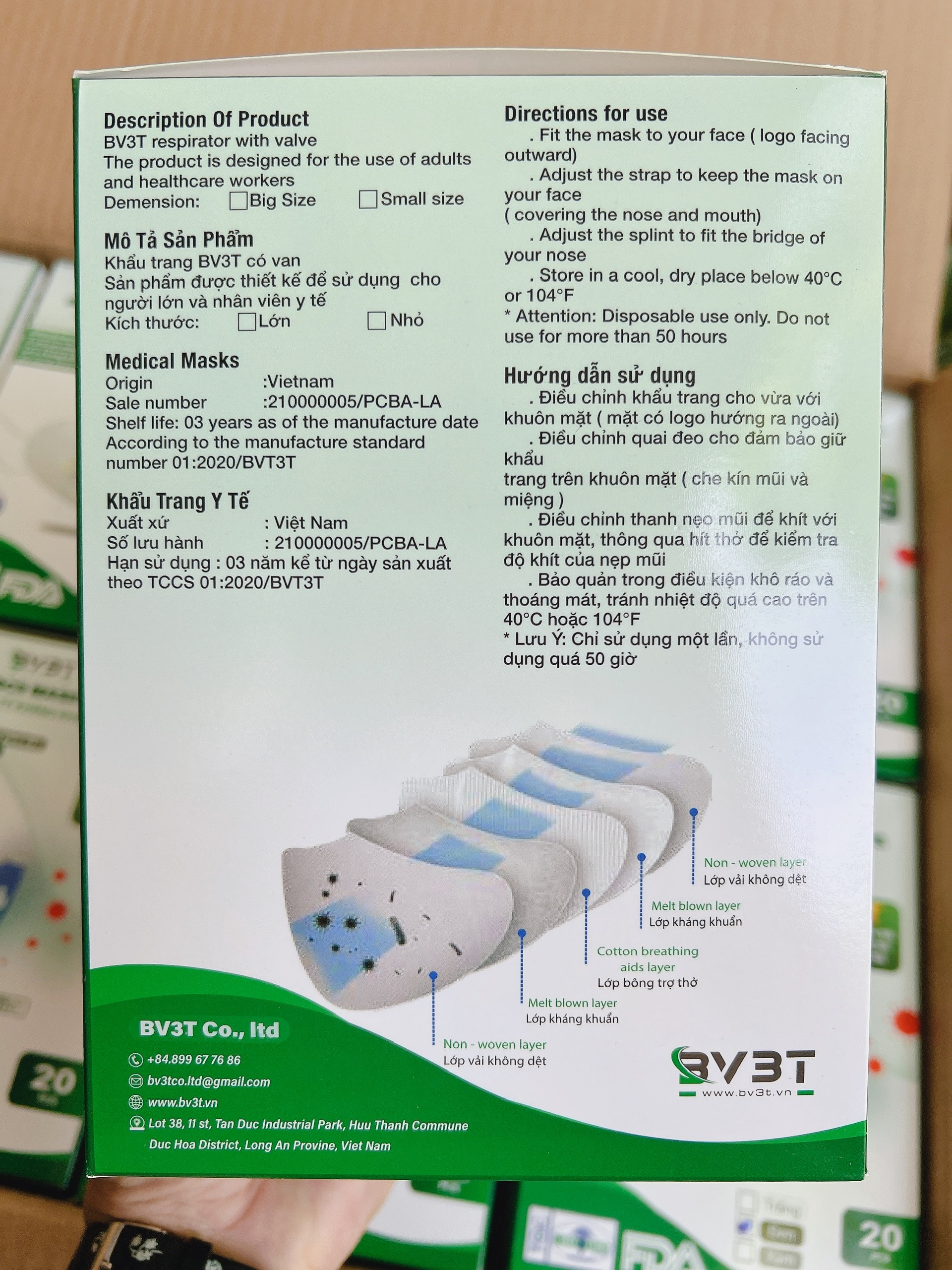 Hộp 20 cái Khẩu trang BV3T có van thở, kháng khuẩn, chống bụi siêu mịn PM2.5, Đạt các chứng chỉ - ISO13485, CE, FDA