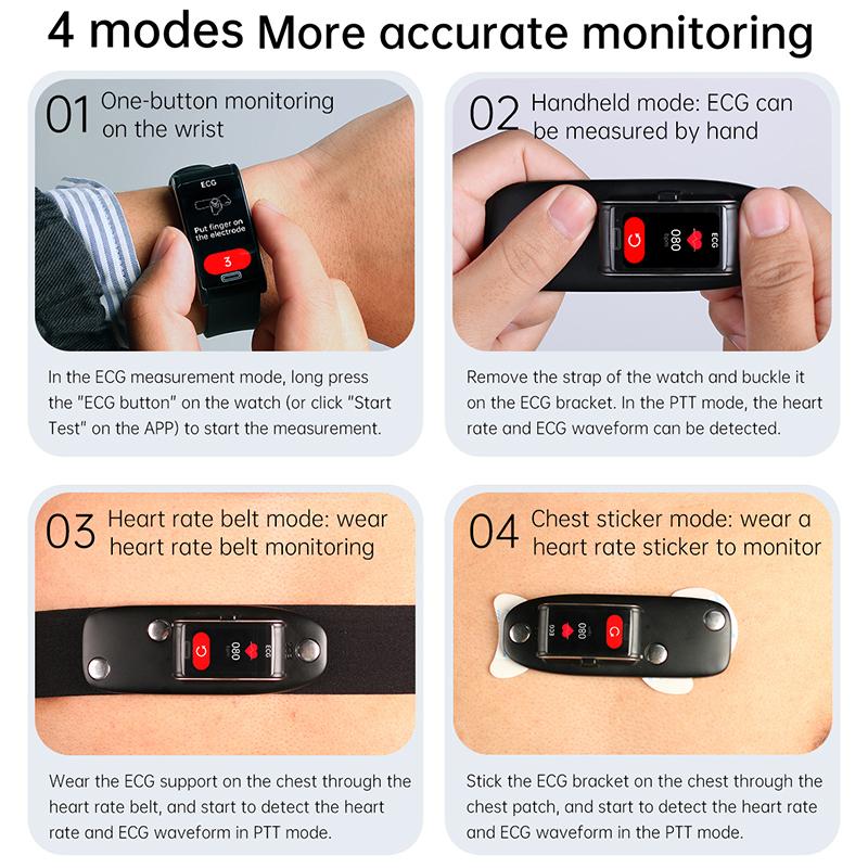 Sang trong máu không xâm lấn ECG PPG Sức khỏe Vòng đeo tay thông minh IP68 Thể thao chống thấm Watcher Watch Watch Men Blood Glucose Meter Đồng hồ