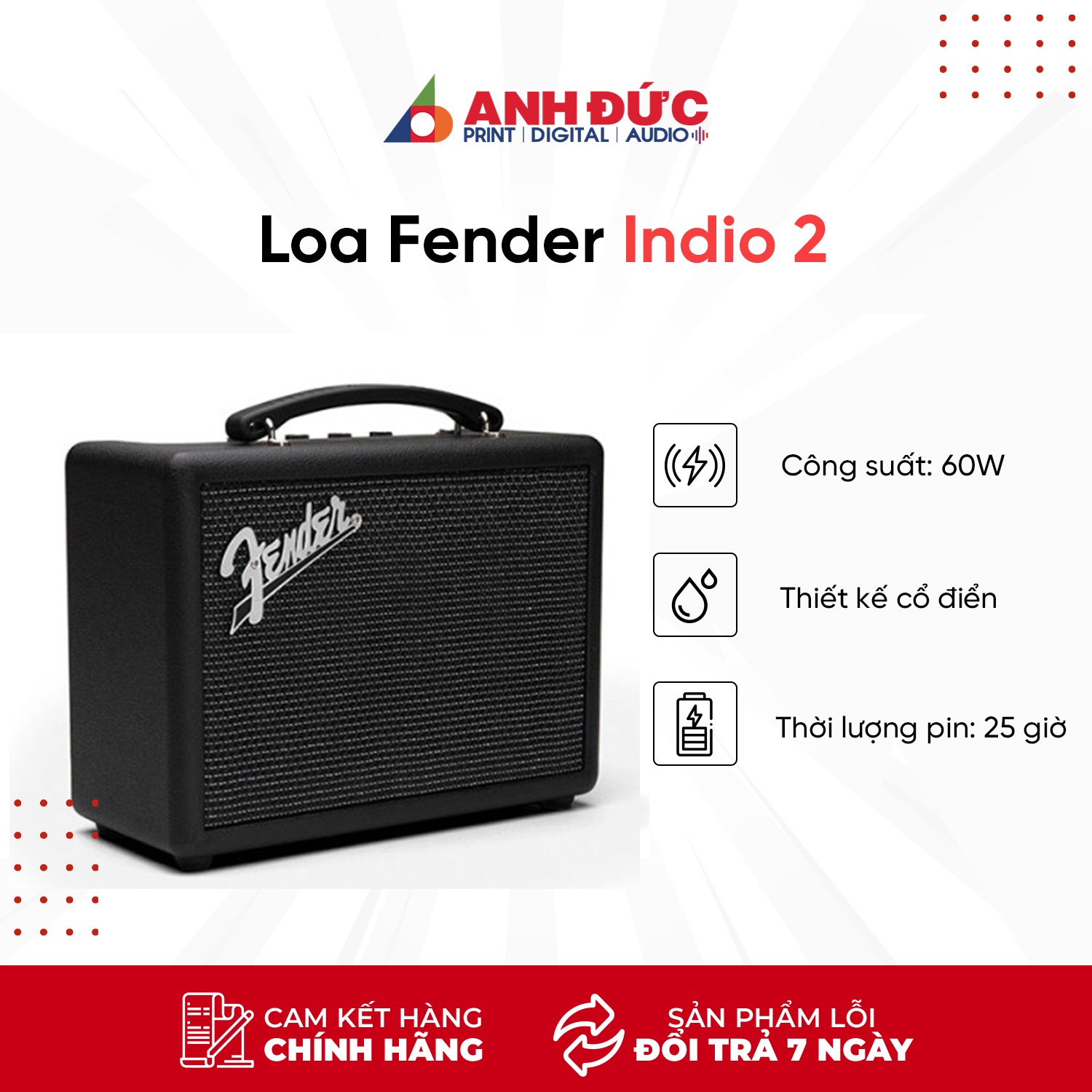 Loa Bluetooth Fender Indio 2 Black/ Tweed - Hàng Chính Hãng