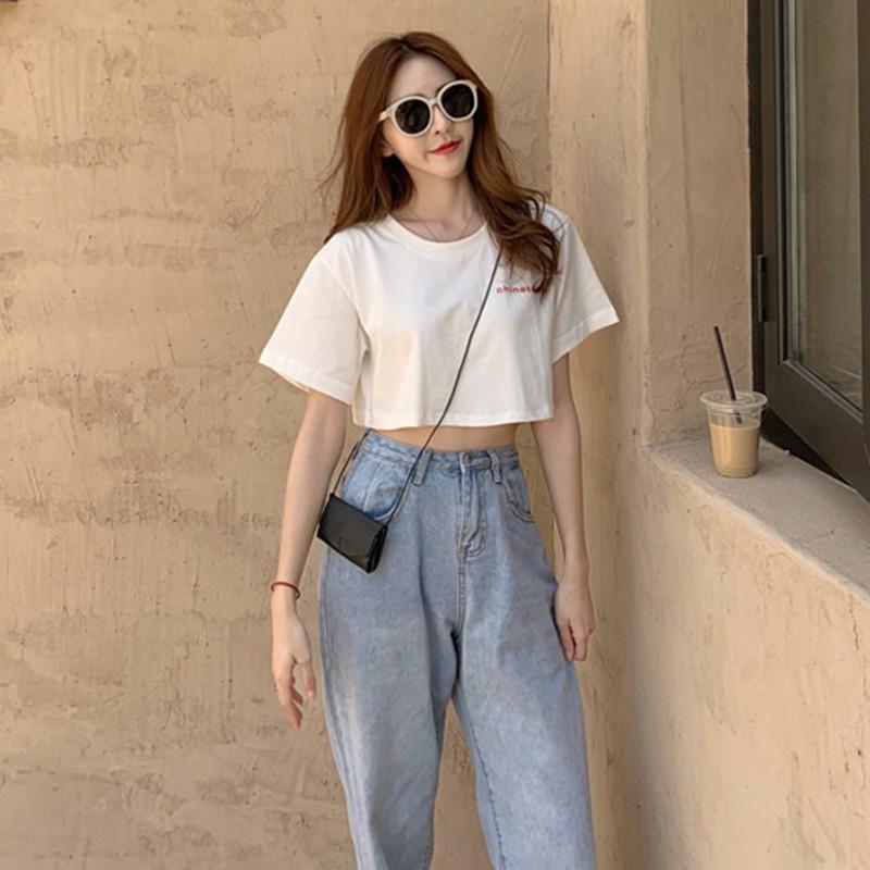 Áo Thun Tay Ngắn Cổ Tròn Hoạ Tiết Chữ Thiết Kế Dáng Rộng Thời Trang