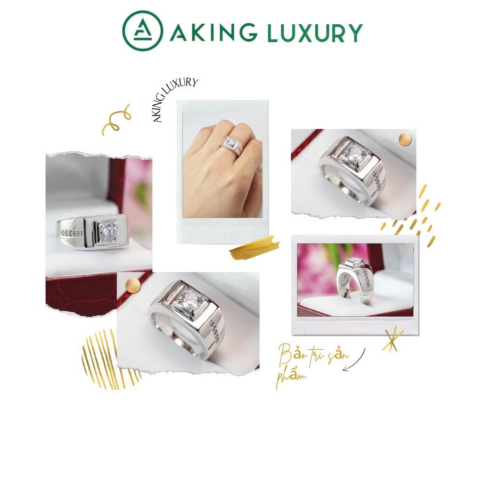 Nhẫn bạc nam AK29 cao cấp, Nhẫn nam đính đá đơn giản với viên đá chủ to mạnh mẽ