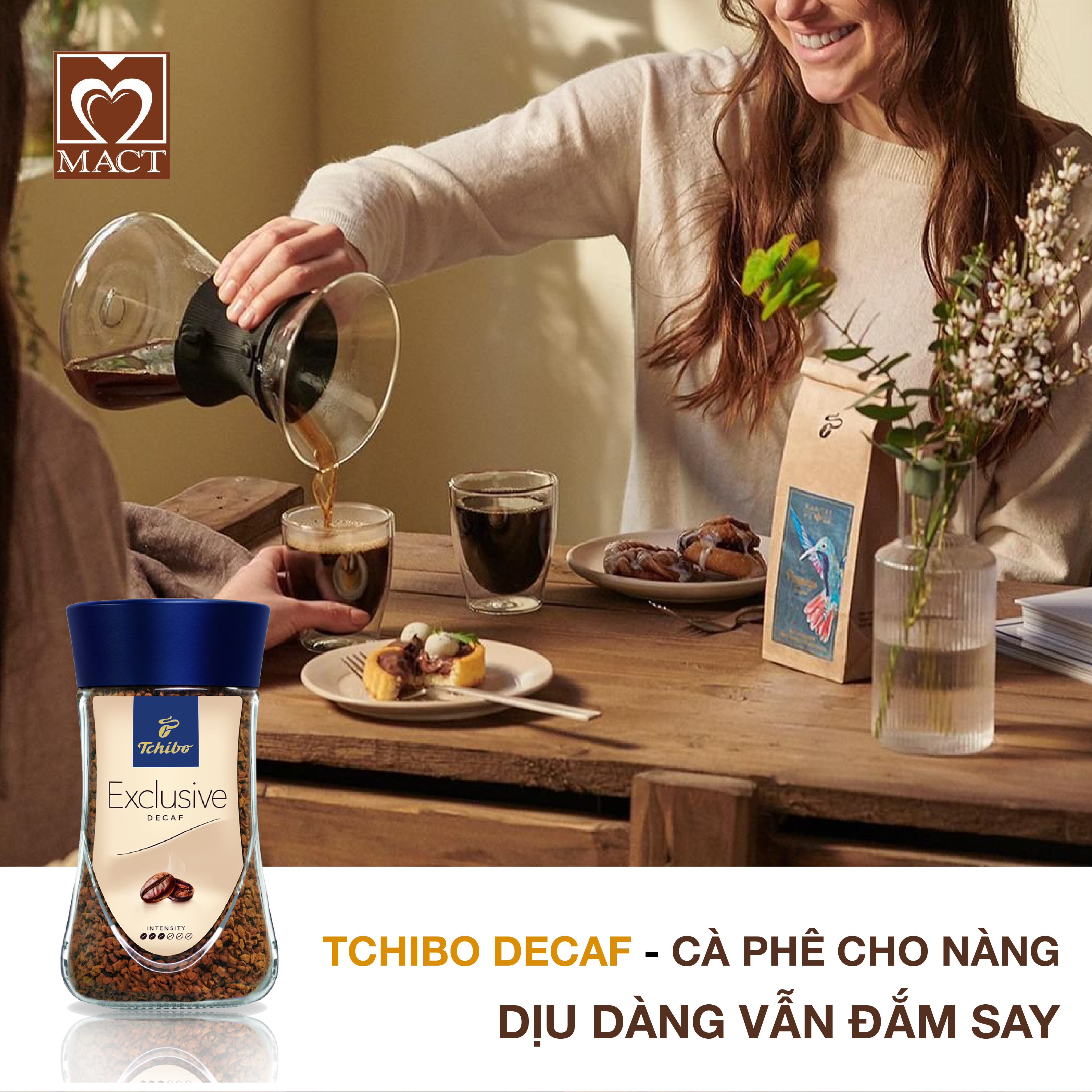 Cà Phê Hòa Tan Tách Caffein Tchibo Exclusive Decaf T100D (100g)