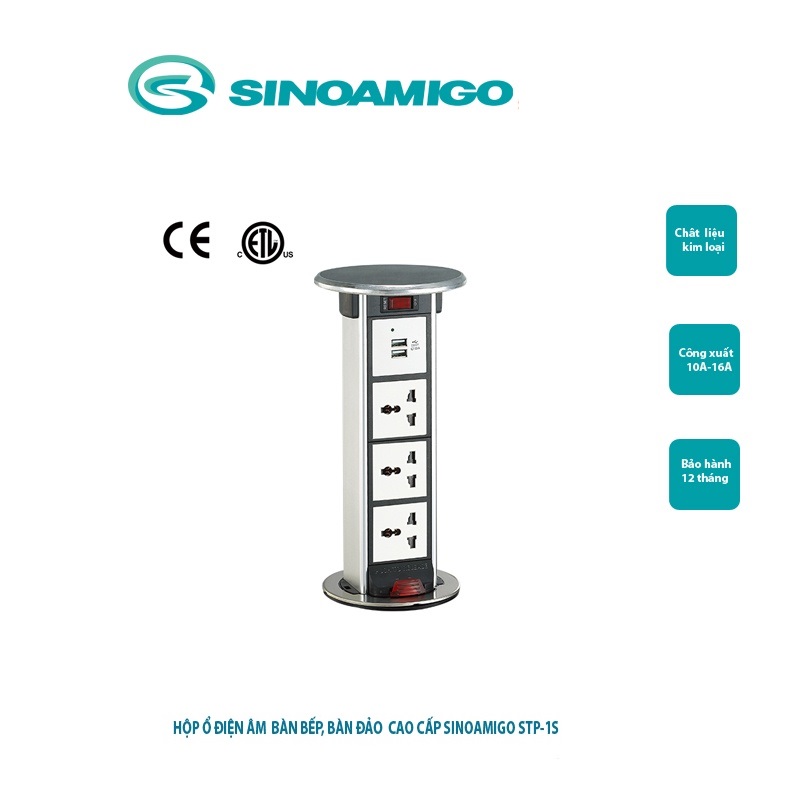 Ổ Cắm âm bàn + sạc USB SINOAMIGO STP-1S hàng chính hãng