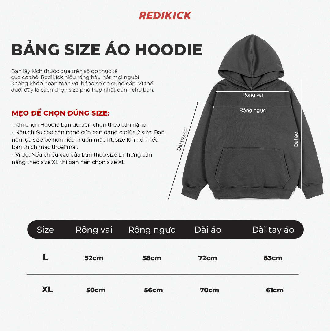 Áo Hoodie Redikick Logo nỉ bông Unisex dày dặn chơi bóng rổ tennis tập gym chạy bộ - A23023