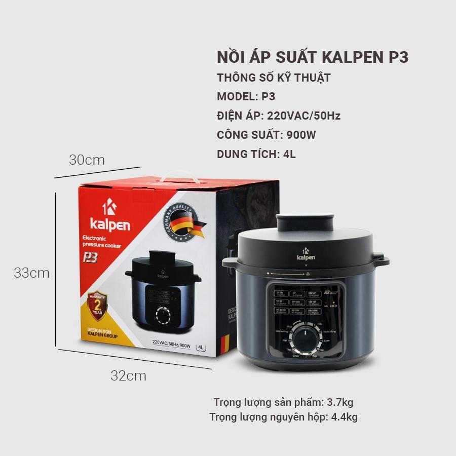 Nồi Áp Suất Điện-Nồi Cơm Điện-Nồi Đa Năng Cao Cấp Model P3 4L-800W Hàng Chính Hãng KALPEN-GIA DỤNG ĐỨC Bảo Hành 2 Năm