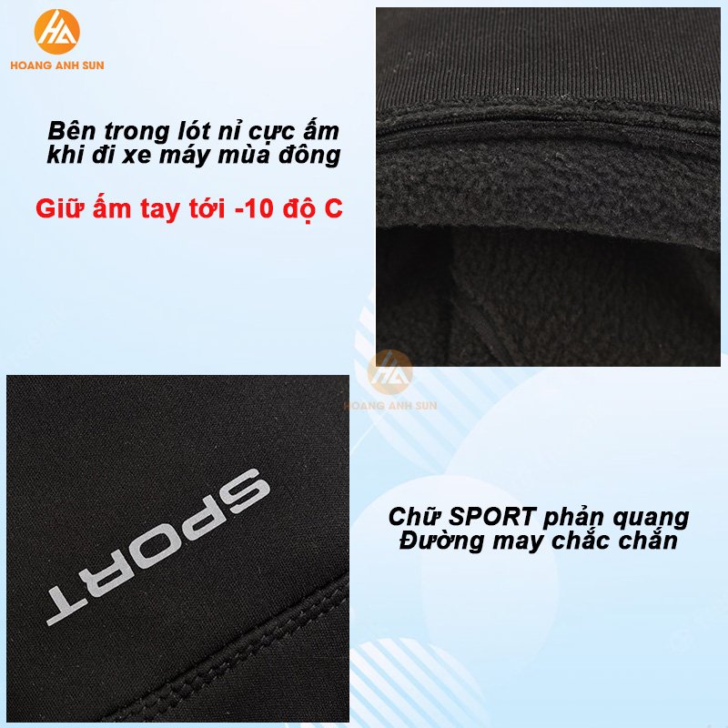 Găng tay đi xe máy mùa đông hở 2 ngón cho nam nữ dày 3 lớp - chống nước/ chống trượt / chống nắng, cảm ứng thuận tiện dùng cho 4 mùa