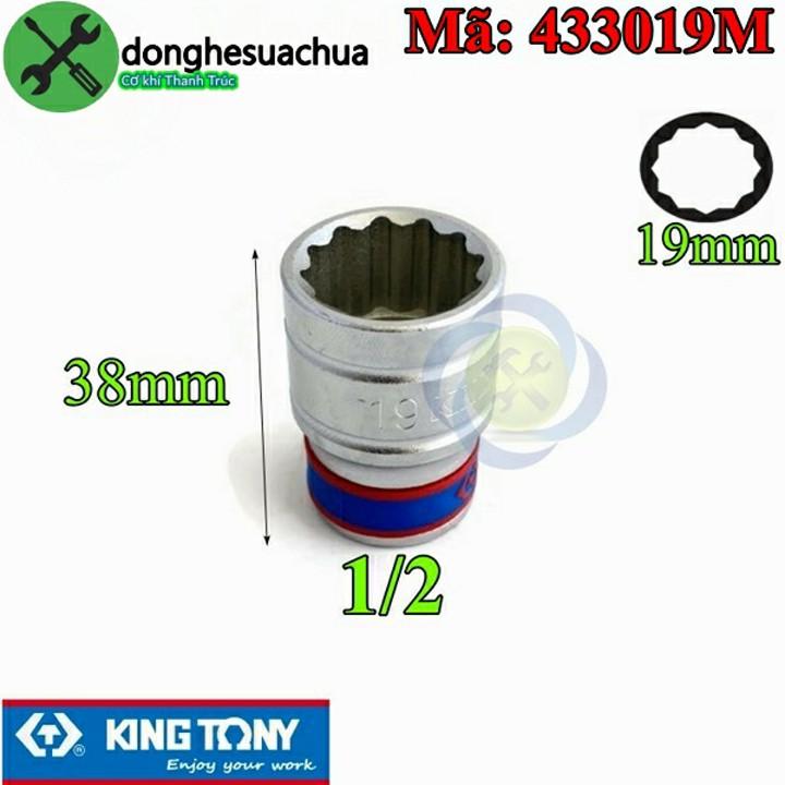 Tuýp 19mm 1/2 Kingtony 433019M 12 cạnh màu trắng dài 38mm