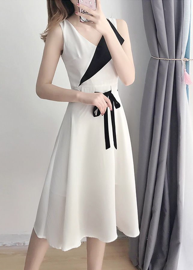 Đầm Voan Phối Màu Cổ V BY6323