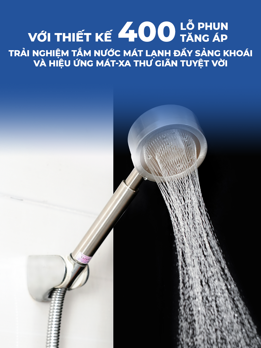 Vòi sen tăng áp LUVA VS5, inox 304, BH 1 năm, đổi lỗi 100 ngày, phun nước dạng xoắn ốc