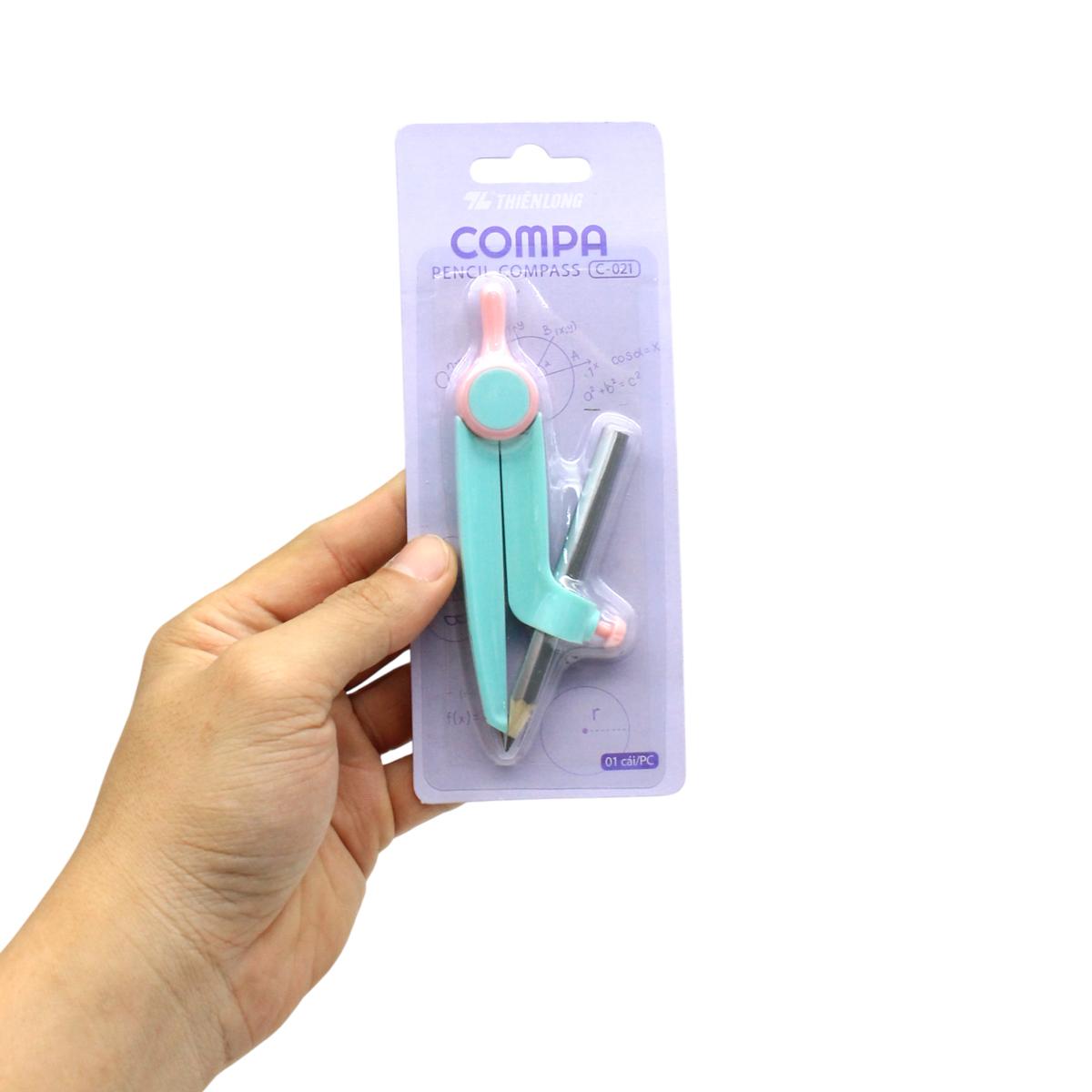 Bộ Compa Kèm Bút Chì Gỗ - Thiên Long C-021 (Mẫu Màu Giao Ngẫu Nhiên)