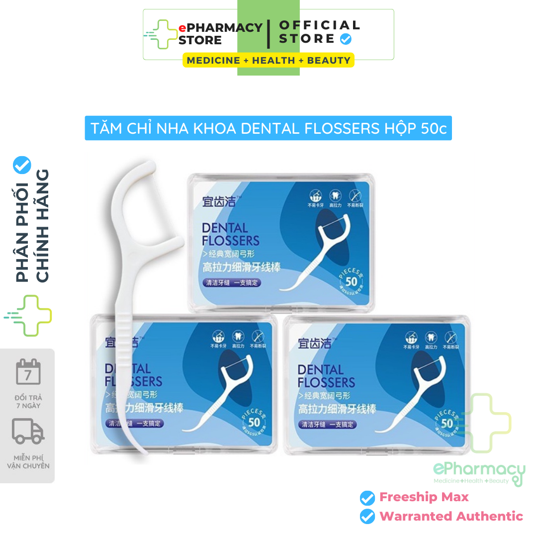 Tăm chỉ nha khoa DENTAL FLOSSERS hộp 50 chiếc tiệt trùng sợi chỉ mảnh ePharmacy