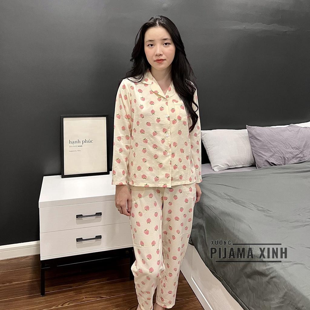 Đồ Mặc Nhà Pijama Chất Đũi Xốp Hình Quả Dâu Xinh Hàng Đẹp